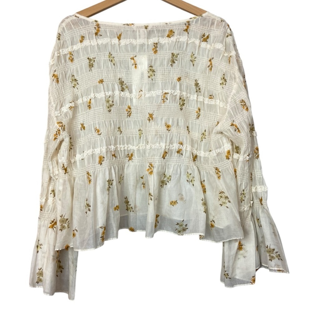 Rebecca Taylor Boho Floral Blouse with Flared Sleeves